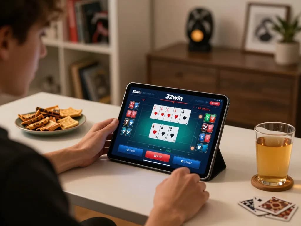Player enjoying an engaging session on the 32win app while strategizing at home.