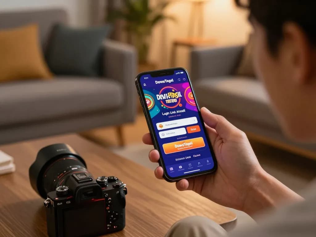 Dewatogel Login Link Alternatif accessed on a smartphone while experiencing online gambling excitement.