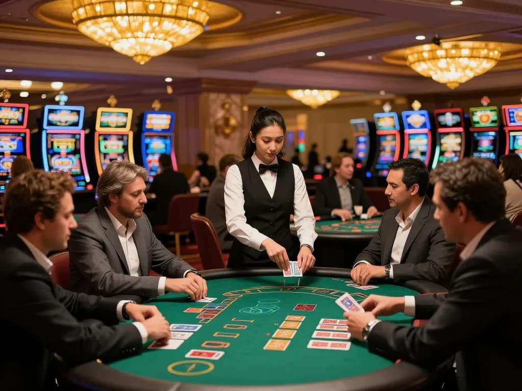 Players engaging in strategic blackjack at TG88 casino, vibrant floor atmosphere