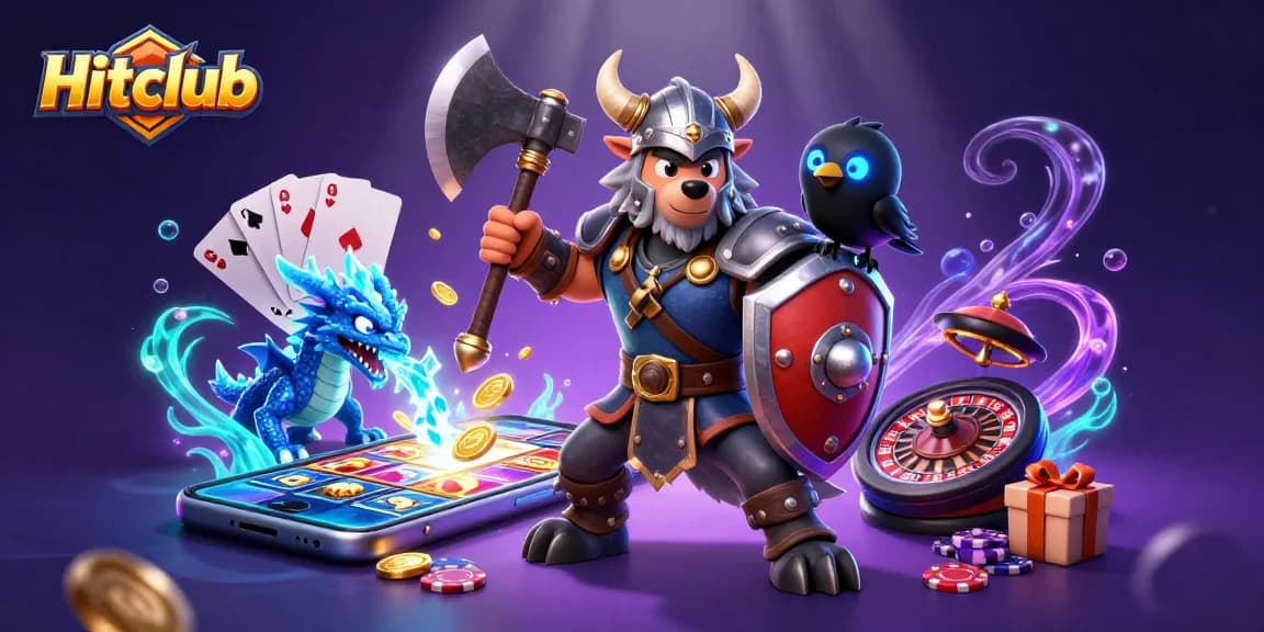 Experience thrilling adventures with Hitclub's dynamic gaming elements and vibrant visuals in this 3D illustration.