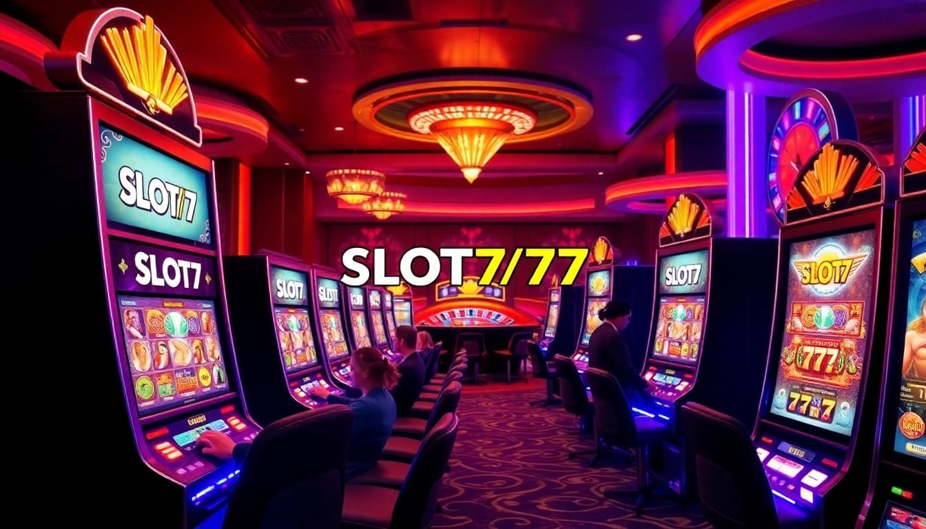 Play thrilling slot777 games at a vibrant casino with exciting slot machines and poker chips.