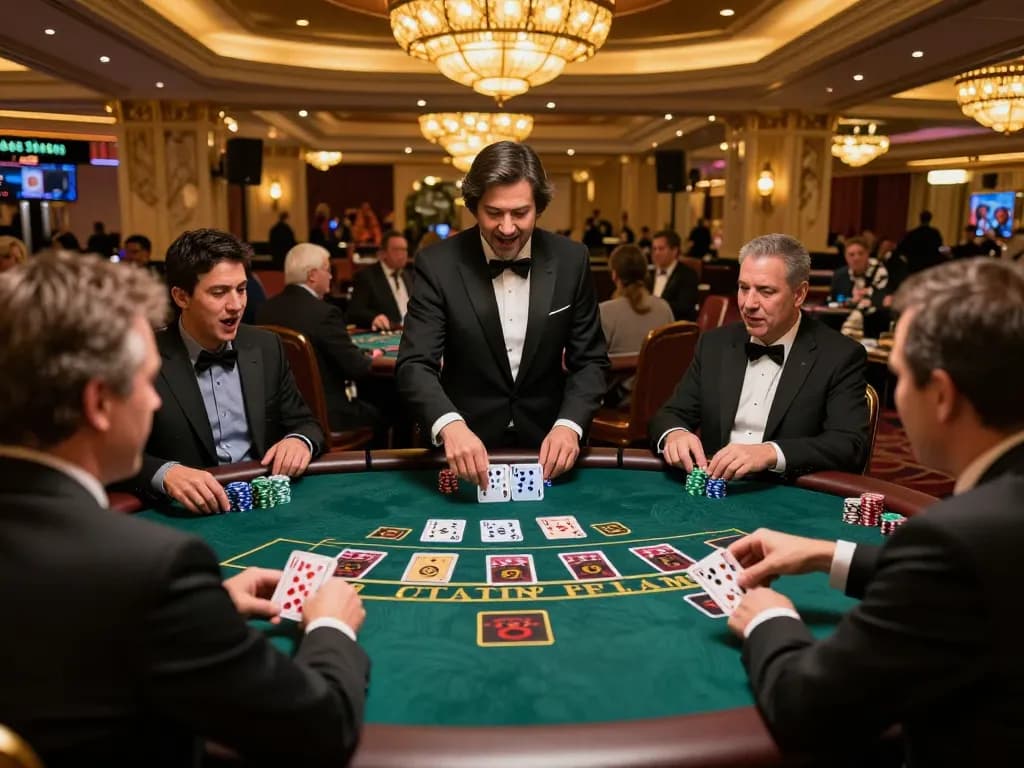 Pemain di meja blackjack terlibat secara strategis sambil menikmati aksi kasino mpi2121 di bawah pencahayaan hangat.