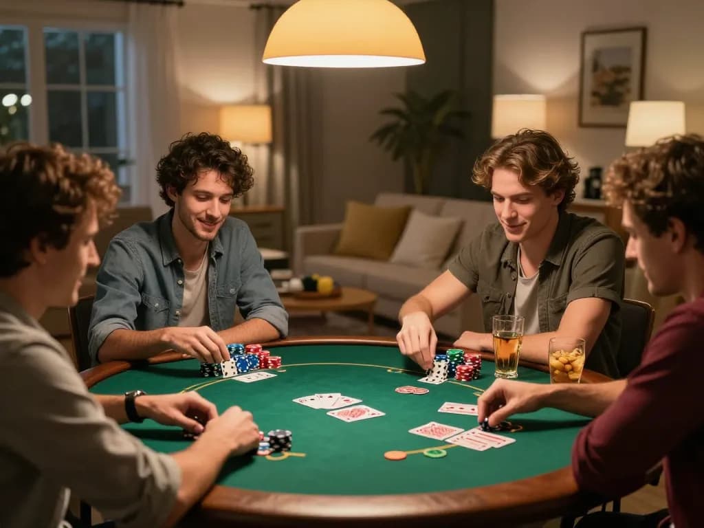 Nohu90 poker night at home with friends enjoying a game around the table