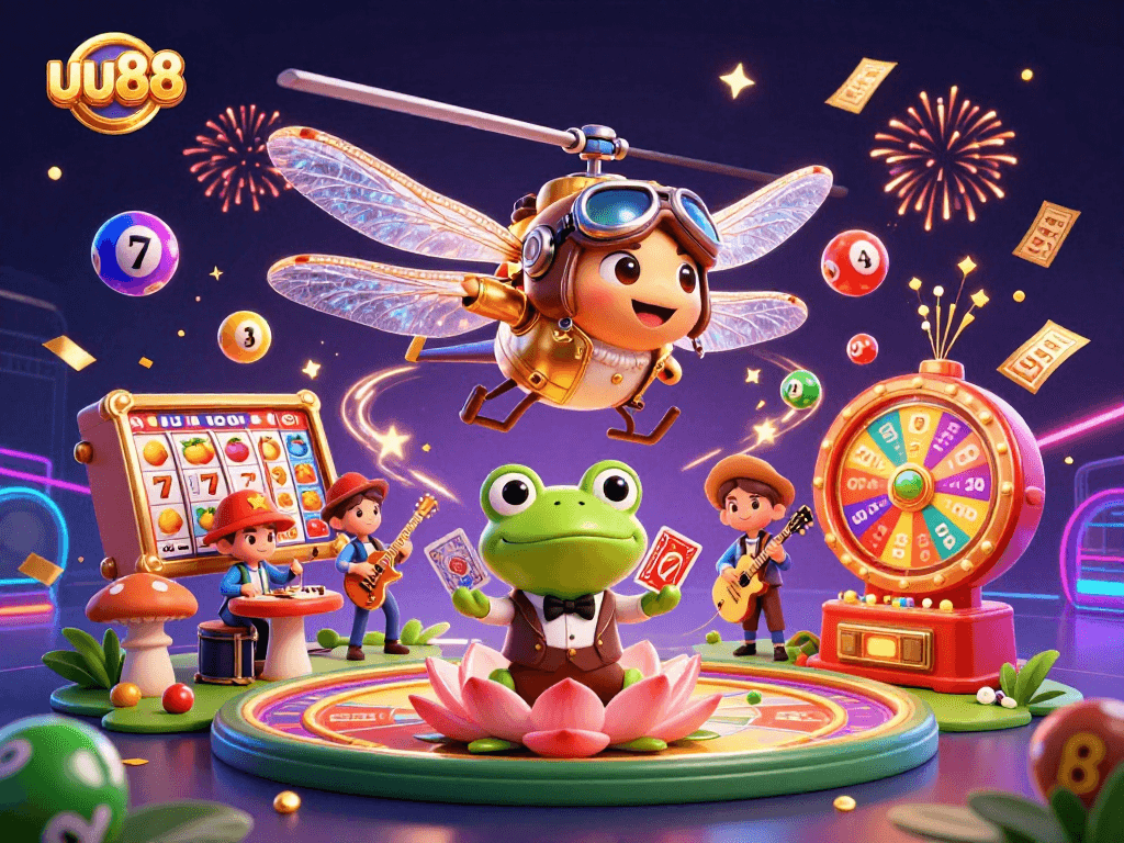 Engage with exciting games at uu88 featuring a vibrant dragonfly pilot and frog dealer.