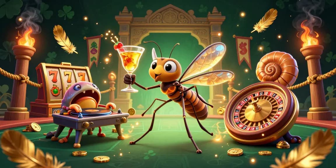 Mainkan slot menarik dengan karakter kasino unik yang dikelilingi koin dan efek menarik