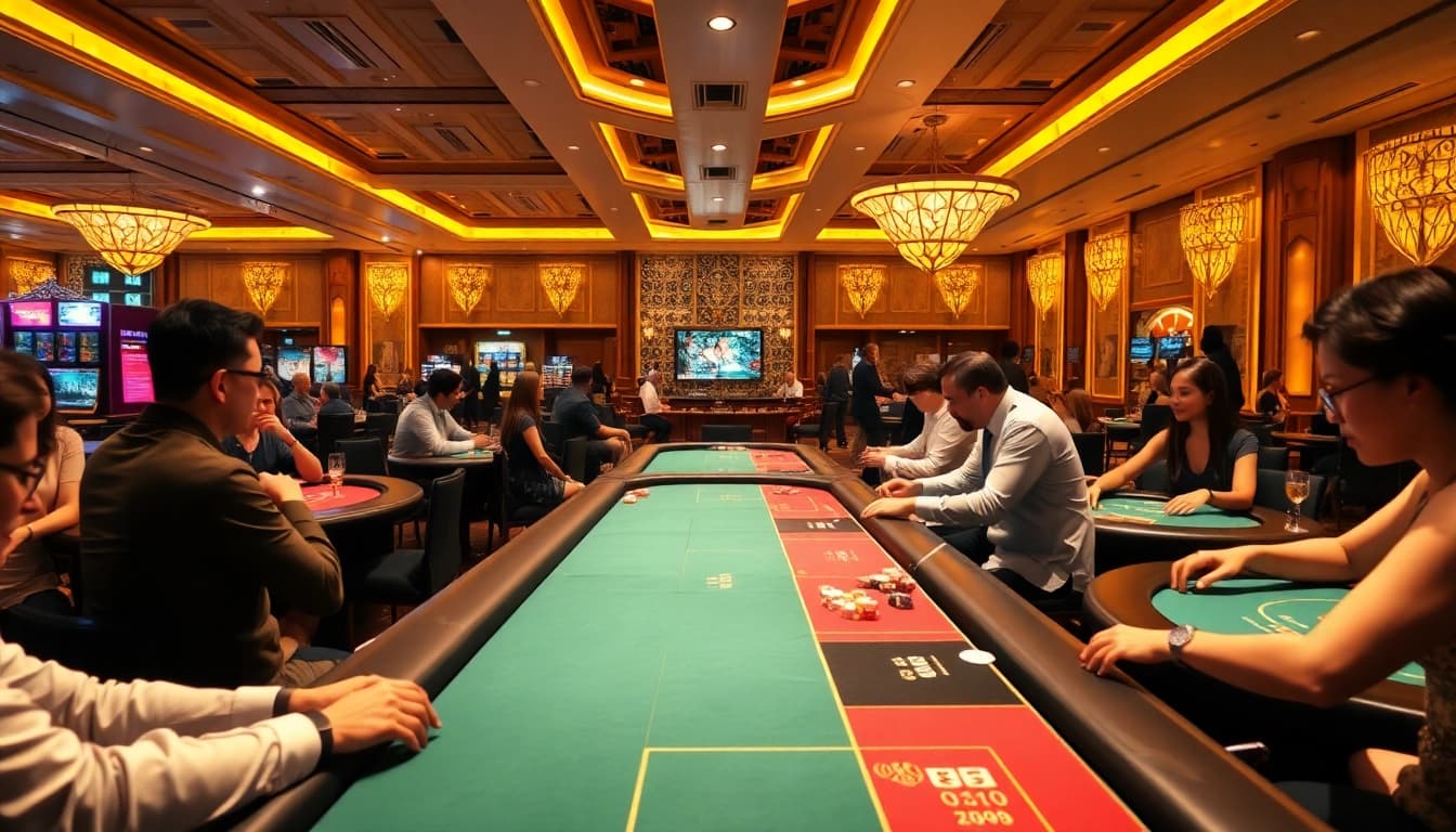 Engaging casino scene showcasing players immersed in games, reflecting the excitement of AT99娛樂.