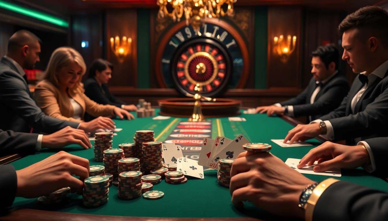 VIPSODO66 gaming table with luxurious poker chips and cards, capturing high-stakes excitement.
