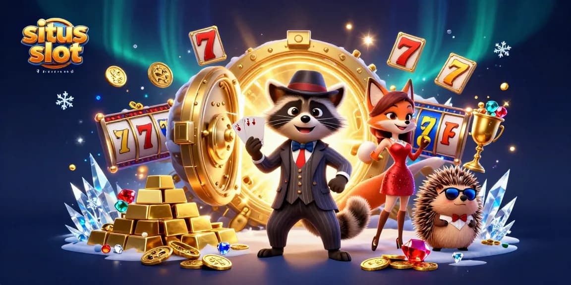 Experience the thrill of situs slot resmi with raccoon, fox, and hedgehog characters celebrating massive wins.