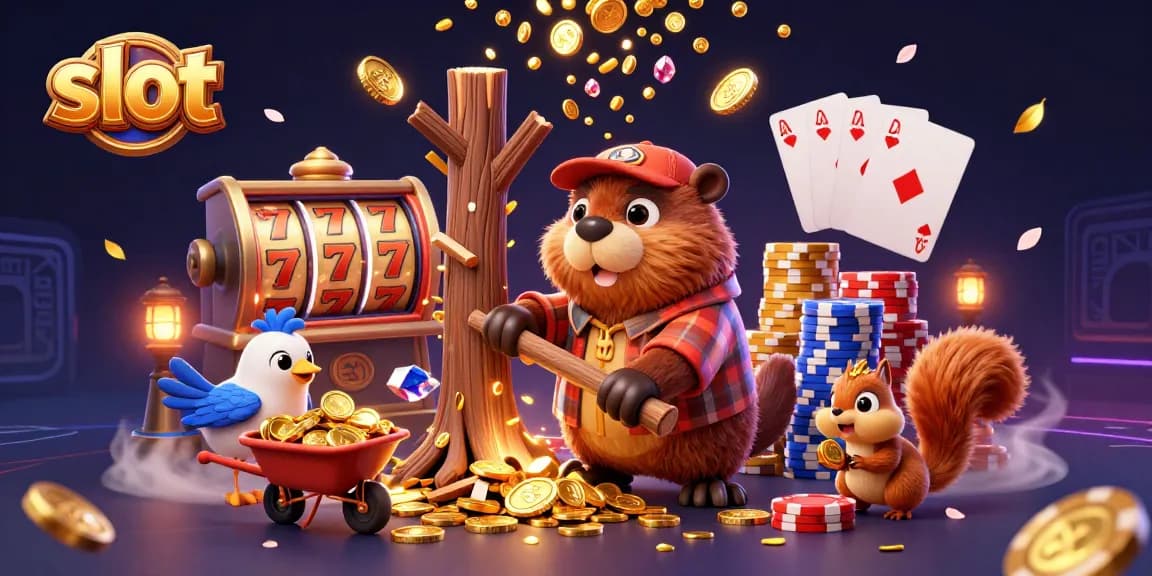 Slot menawarkan pengalaman bermain yang menarik dengan karakter beaver mengumpulkan koin emas.