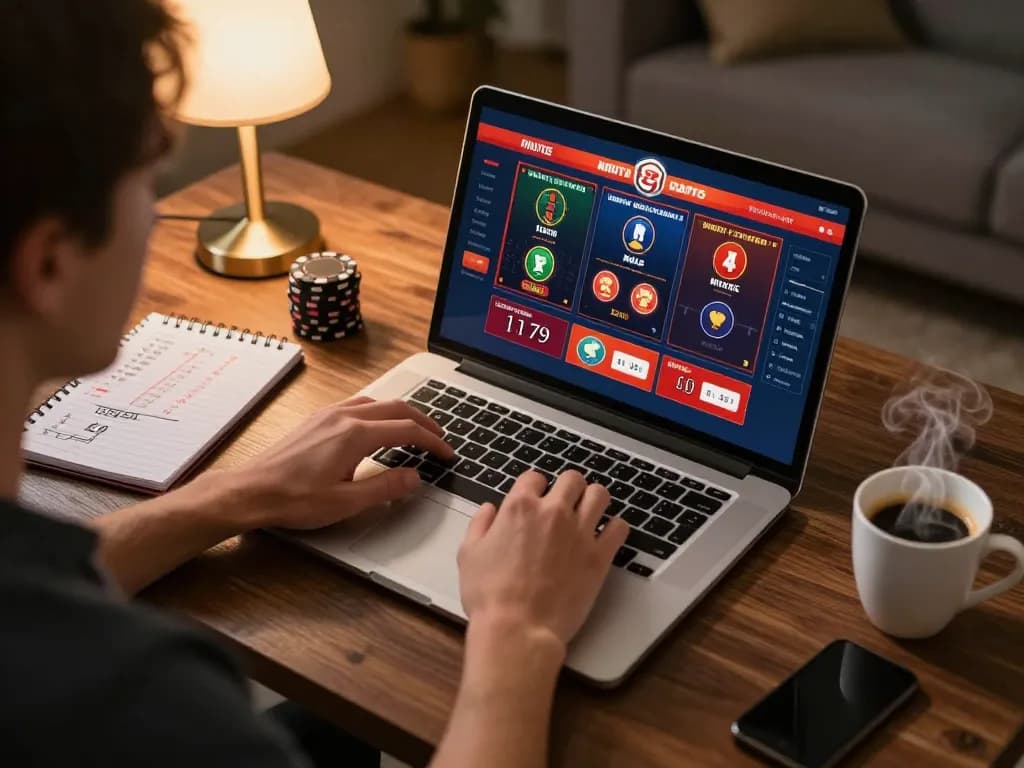 Engaging online gaming experience at LC88 with casino games on display and strategic notes.