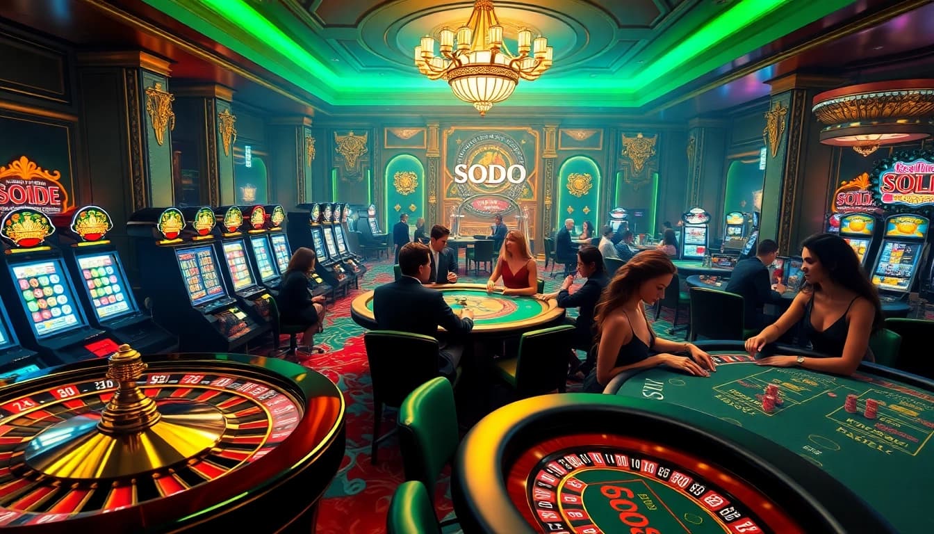 SODO casino scene featuring vibrant gaming tables and excited players engaged in action