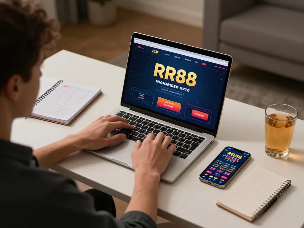 Engaged player enjoying RR88 online gaming experience on a laptop while maintaining responsible betting habits.