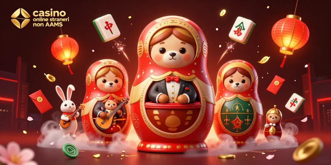 Vivi l'emozione dei casinò online stranieri non AAMS con un'illustrazione 3D vivace che mostra elementi animati.