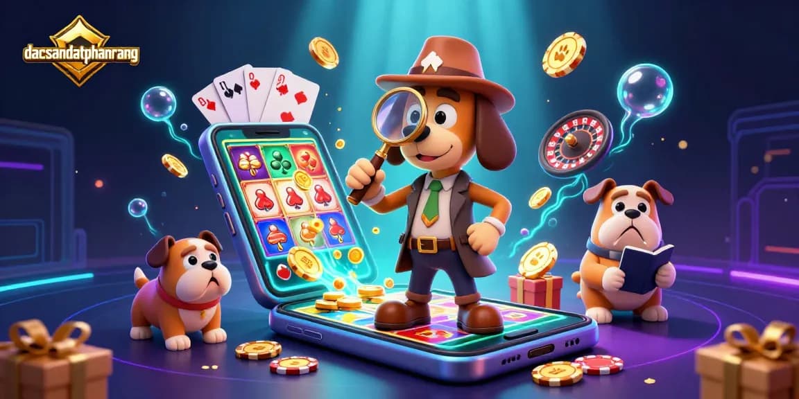 Experience excitement at dacsandatphanrang with a vibrant 3D illustration of a detective exploring poker chips.