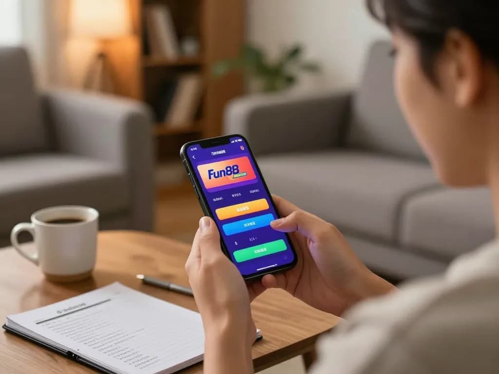 Engaging with fun88 on a smartphone, capturing thrilling online betting moments at home.