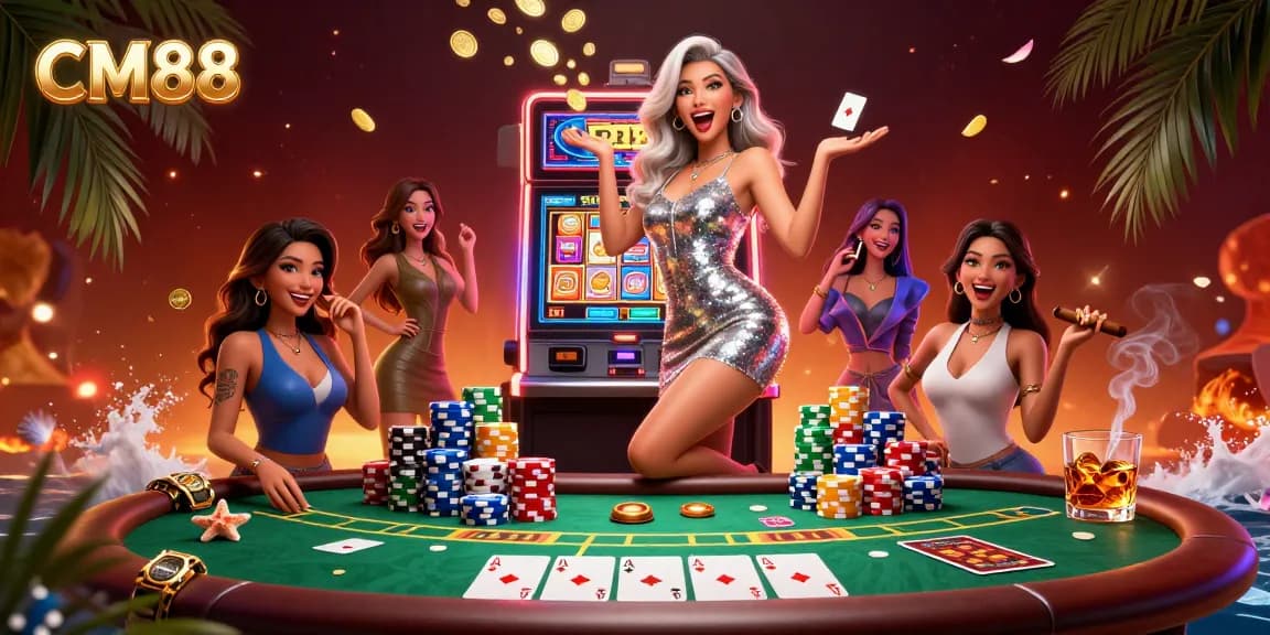 Celebrate big wins at CM88 with vibrant casino action, slot machines, and poker excitement!