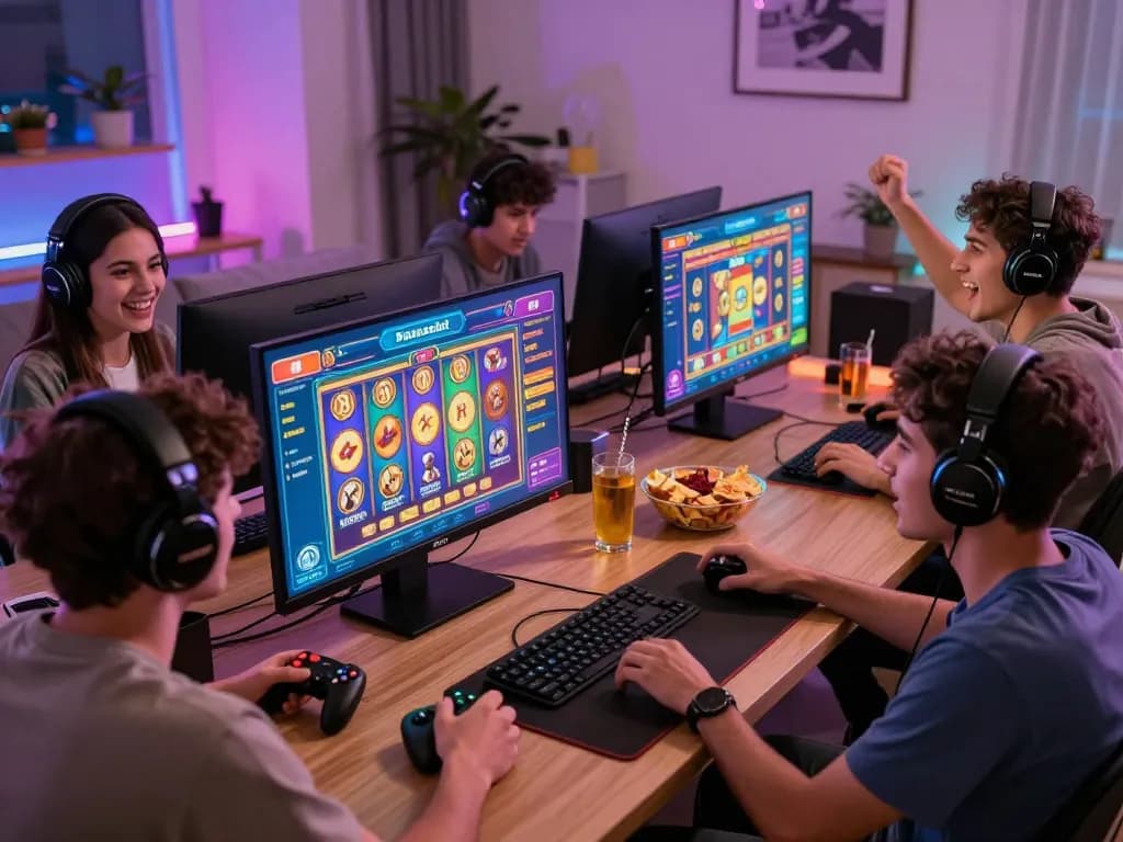 Players engaging with barcaslot game interface, colorful graphics and lively atmosphere showcasing digital gaming experience.