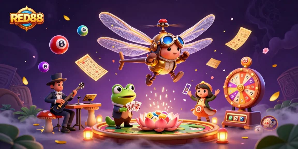 Engage with RED88 at the lily pad casino where a dragonfly pilot, frog croupier, and jazz-playing crickets bring the gaming scene to life.