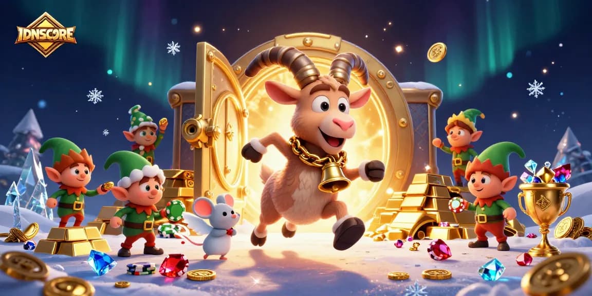 Engage with the thrilling IDNSCORE casino experience filled with festive characters and treasures.