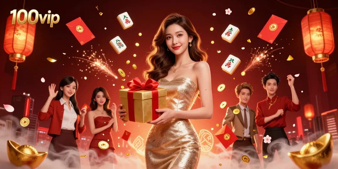 Experience the excitement of 100vip with an enchanting casino scene featuring festive elements and rewards.