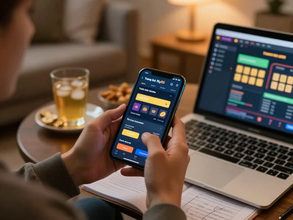 Engage with Trang chủ fly88 betting options on mobile in a cozy living room setup.