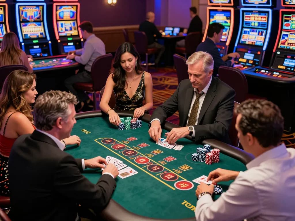 Players at divinityspacenter enjoy a vibrant casino floor with engaging table games and slot machines