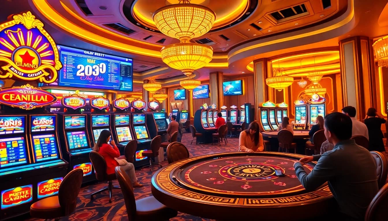 Nổ Hũ Đổi Thưởng gameplay experience with luxurious slot machines and vibrant casino atmosphere.