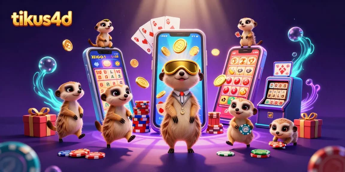 Join the tikus4d lottery action with playful meerkats managing chips and prizes in a dynamic casino.