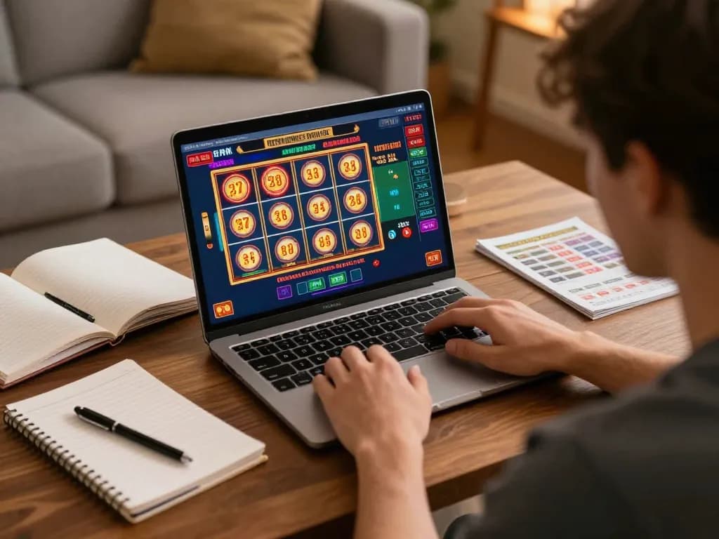 Player enjoying luckywin88 online casino game with bright graphics and strategic notes.