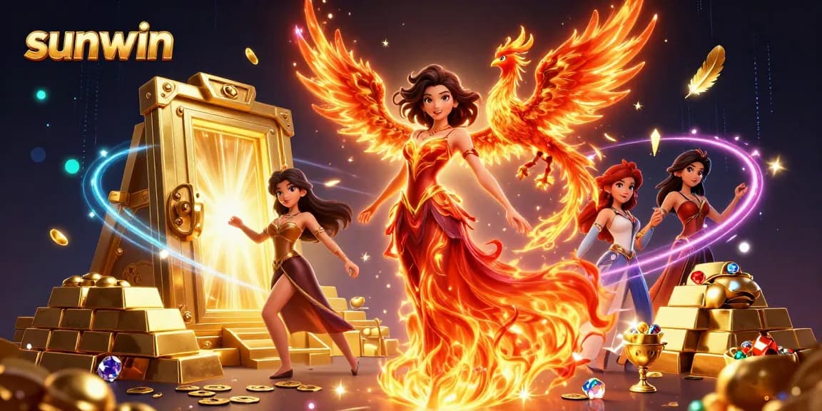 Engage with sunwin's thrilling casino adventures featuring a dynamic woman and magical phoenix.