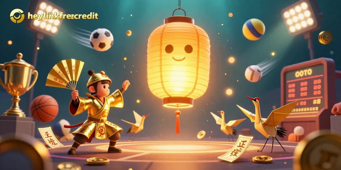 Experience gaming excitement with heylinkfreecredit as golden lantern spirit and vibrant sports elements shine.