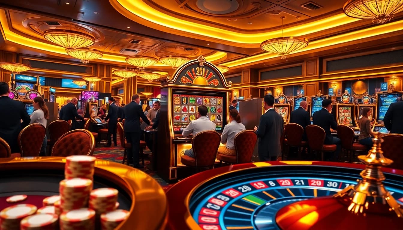 Experience the excitement of bro138 slot in a luxurious casino environment filled with players.