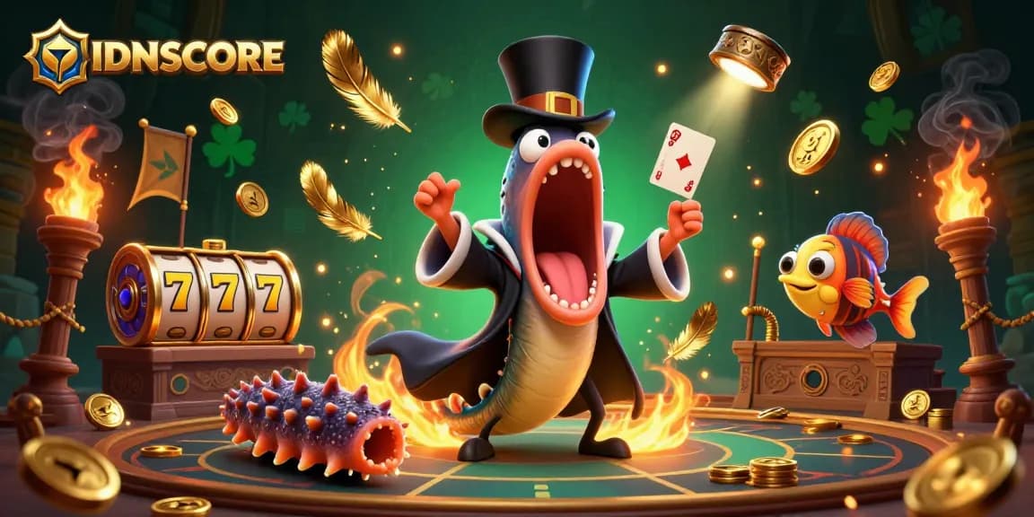 IDNSCORE captivates players with a vibrant digital illustration showcasing enchanting deep-sea characters in a competitive gaming scene.