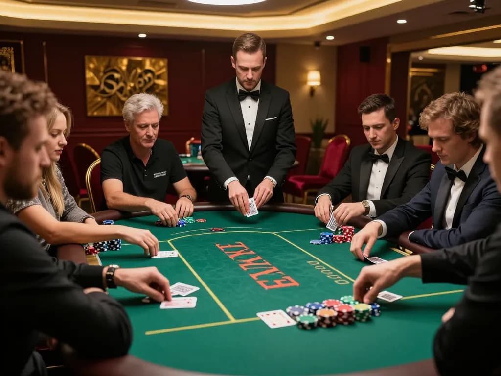 CM88 poker game in progress revealing players' focused expressions and vibrant chips