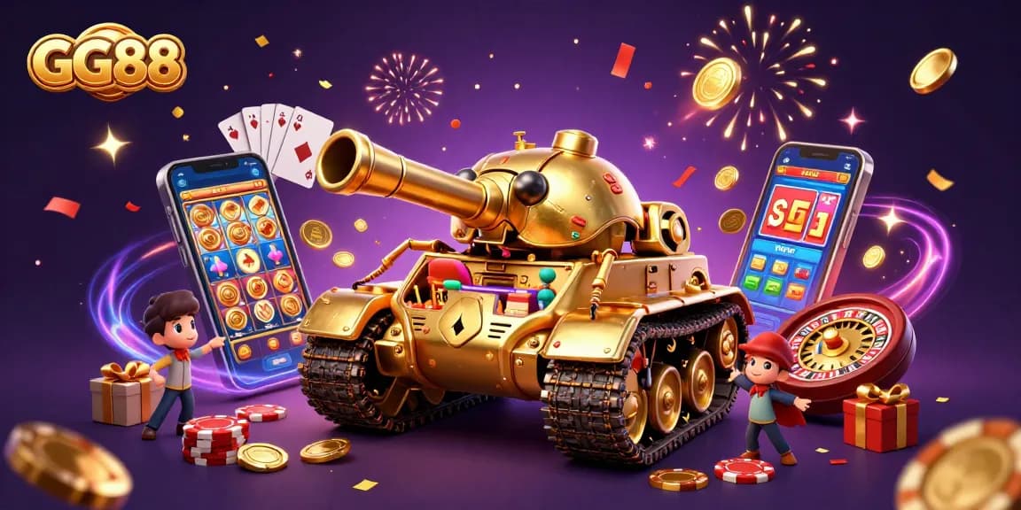 Win big at GG88 with a vibrant casino scene showcasing games and celebrations.