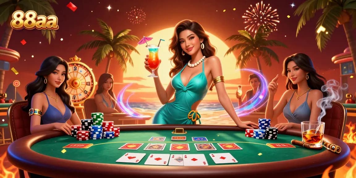 Experience excitement with 88aa casino gaming featuring a glamorous woman and vibrant casino elements.