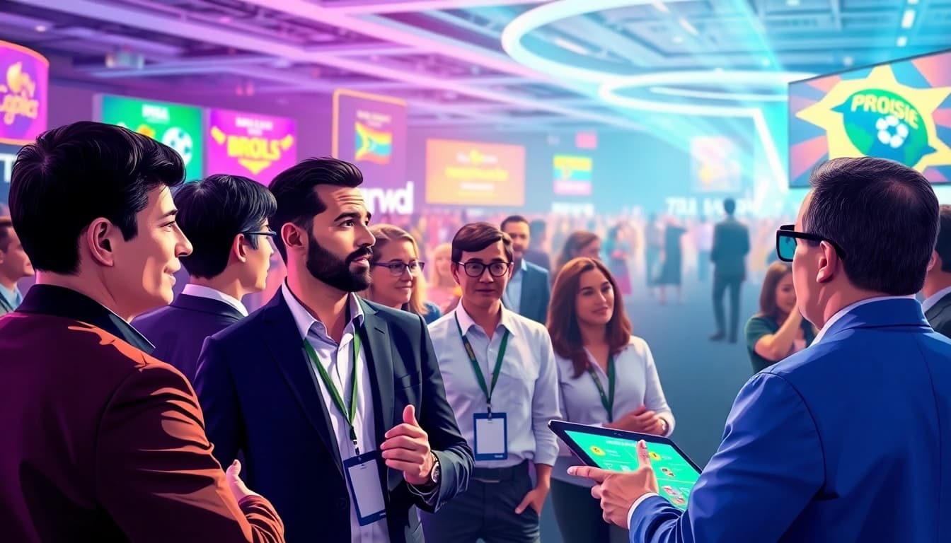 Engaging scene of professionals discussing trends in brazil igaming news during a lively event.