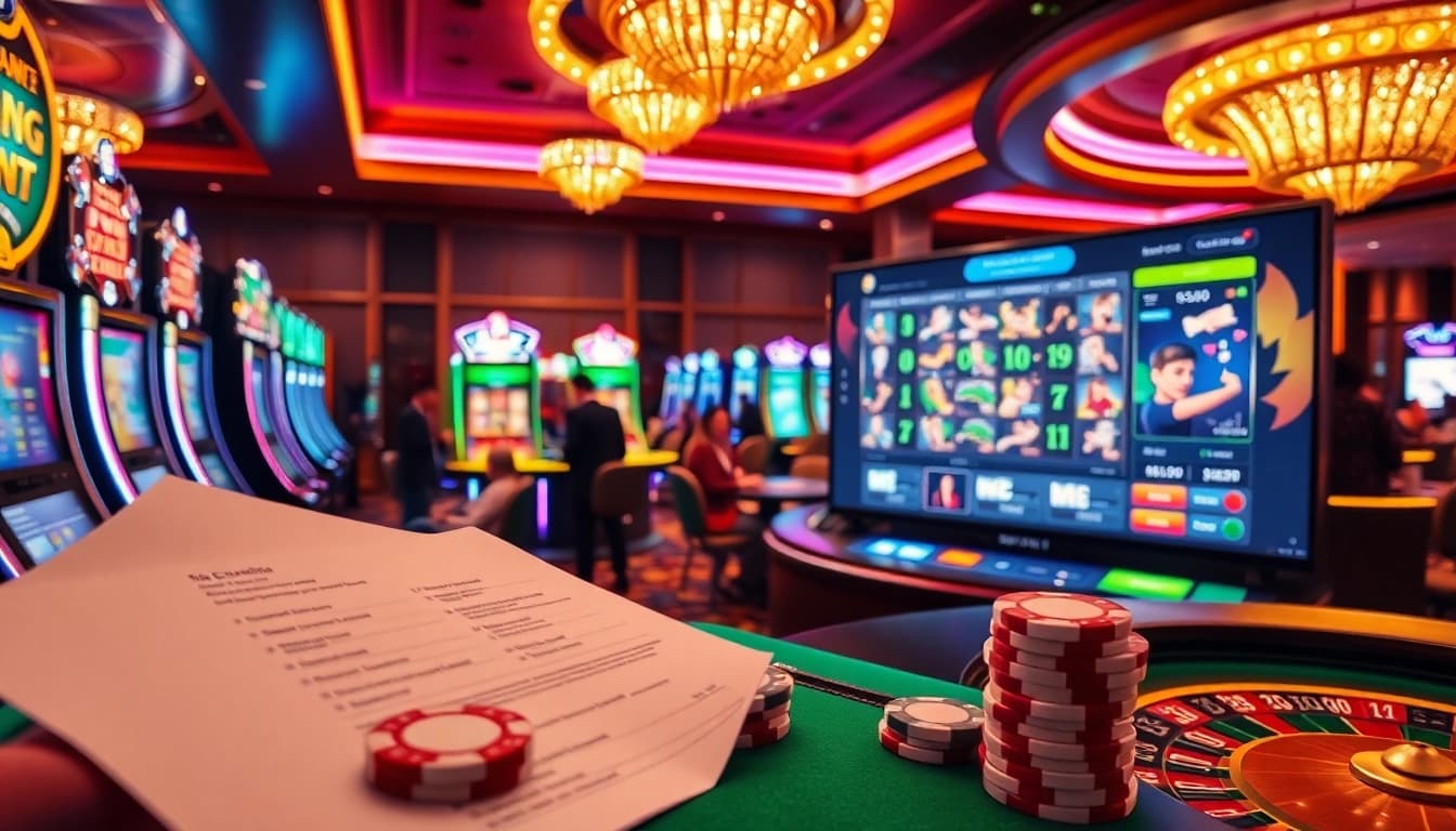 Experience the excitement of asupanjitu with vibrant casino visuals including poker chips and slot machines.