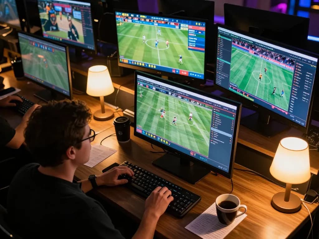betting on bem88 nhà cái with multiple screens showcasing live sports events for better odds