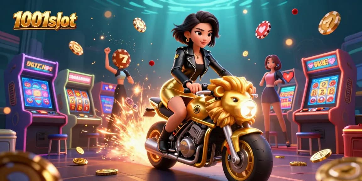 Engage with 1001slot's thrilling casino experience highlighted by vibrant gaming elements and dynamic visuals.