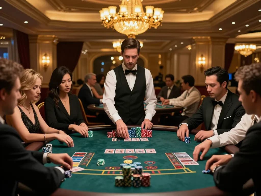 Experience the thrill at kkwin.com with intense baccarat action in a luxurious casino setting.