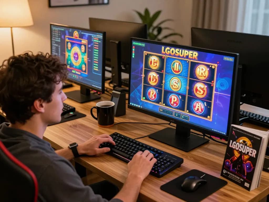 Engaged player enjoying LGOSUPER's slot games in a cozy home environment.