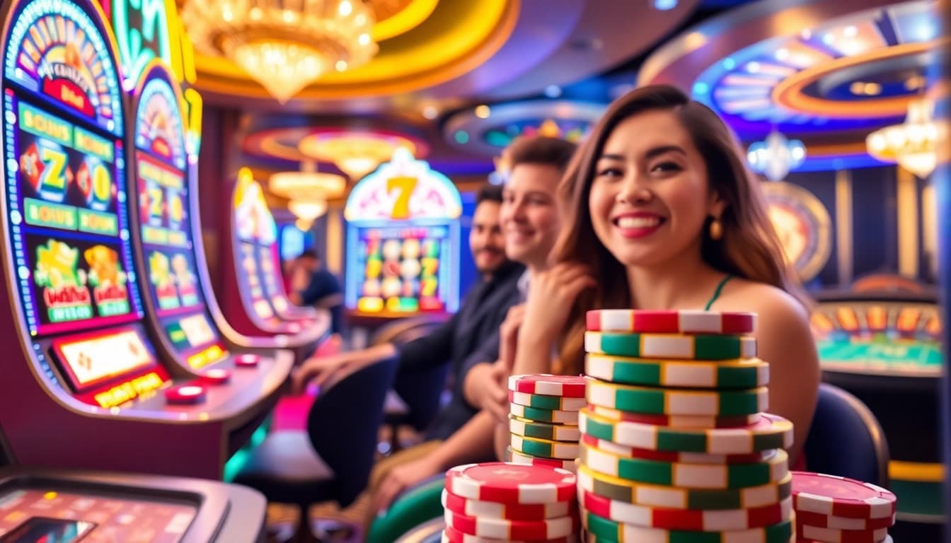 Players enjoying the situs11 slot experience at a vibrant casino.