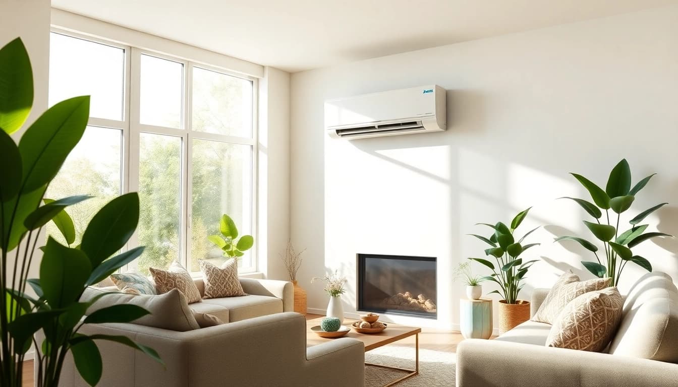 Efficient daikin mini split ac enhances comfort in a modern living room with natural light.