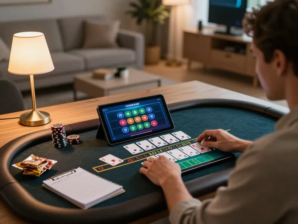 Player enjoying live dealer blackjack online at tip88 with tablet, snacks, and cozy lighting