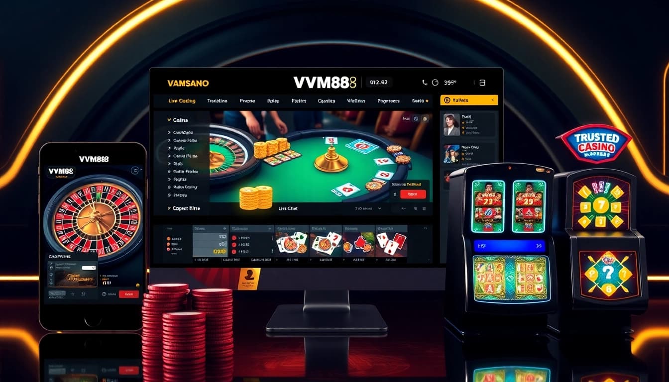 Engage in professional betting with VM88’s sleek online casino interface featuring dynamic roulette and poker tables