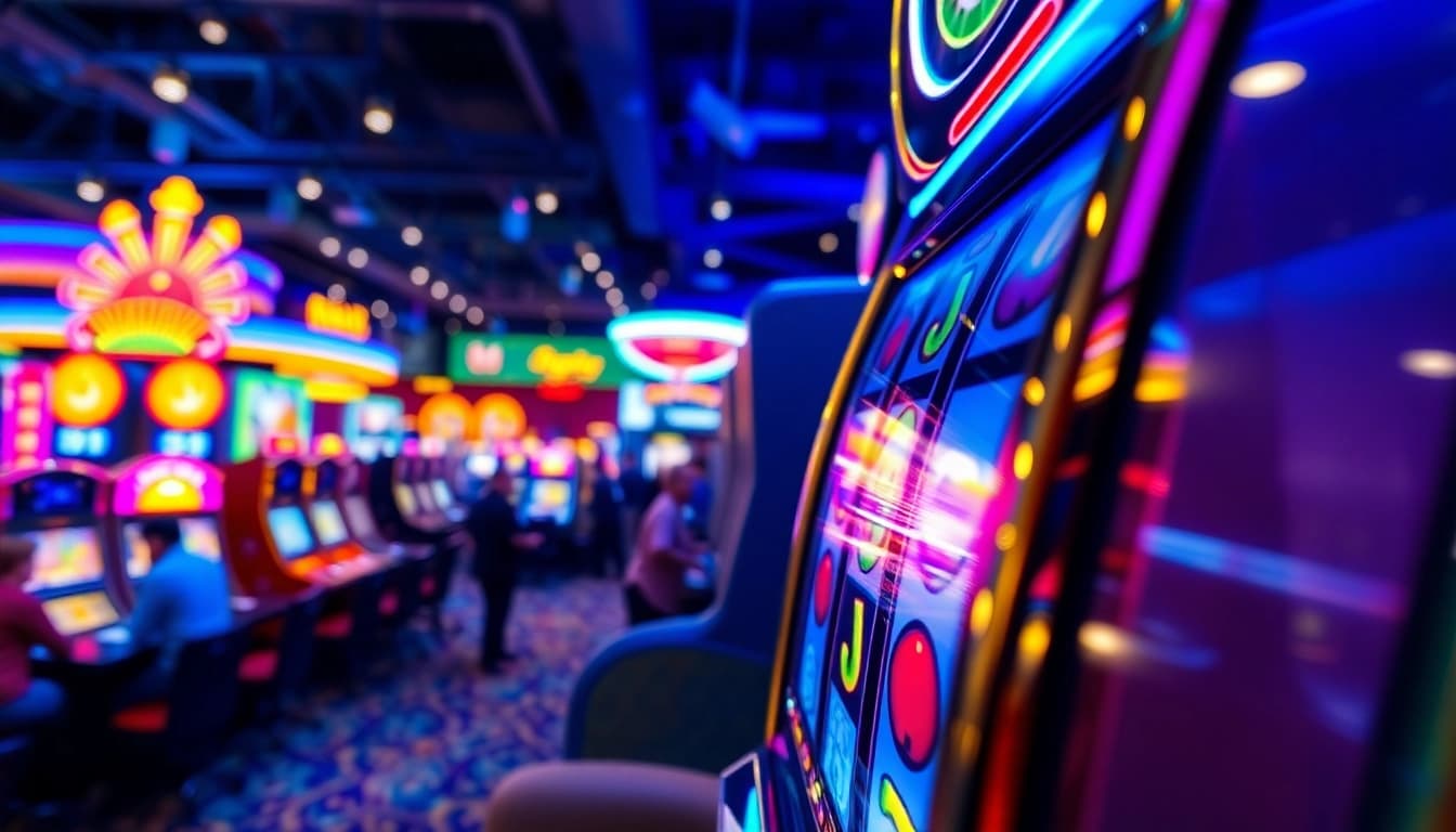 Feel the excitement of as38 daftar slot terbaik at a bustling casino with vibrant slot machines.