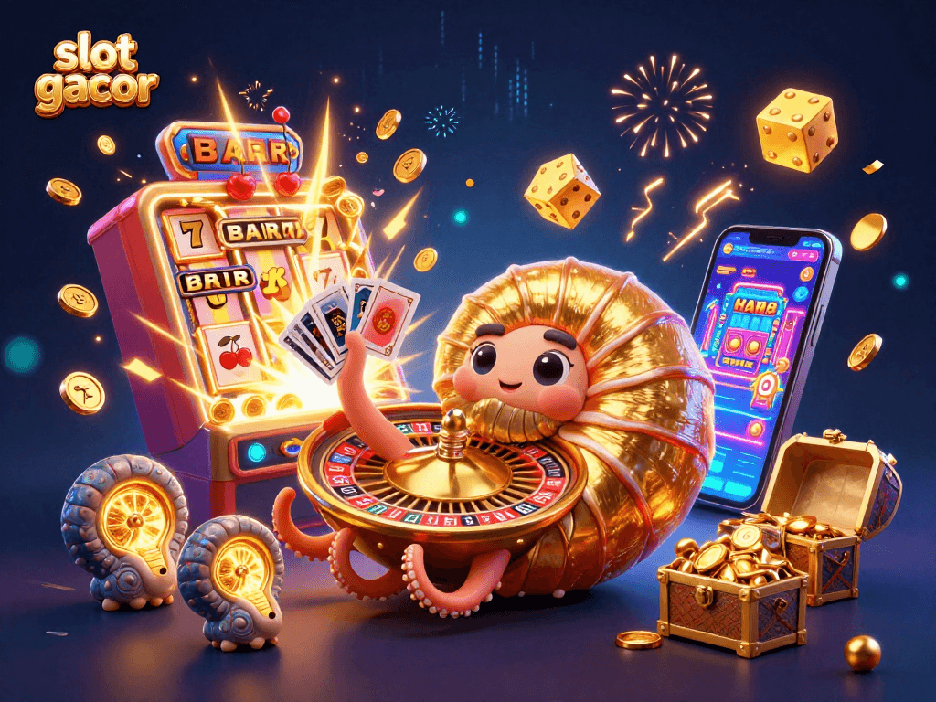 Experience the thrill of winning with slot gacor in this vibrant 3D casino scene.