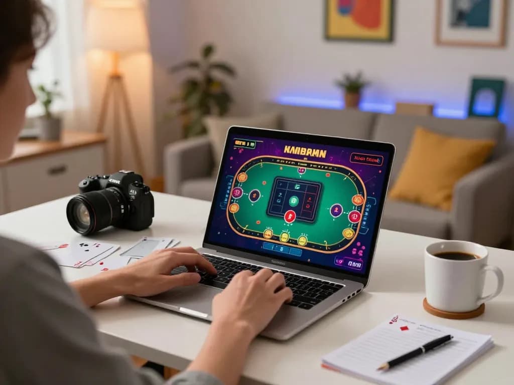 Engaging online gaming session with SC88 poker options in stylish home office setup.