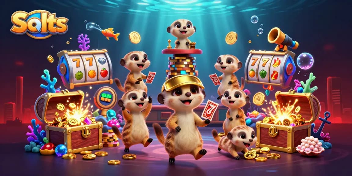 Meerkats orchestrating a lively Slots casino operation, designed for fun and engagement.